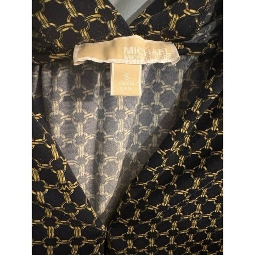 Michael By Michael Kors Gold Chain Print Wrap Blouse S Sophisticated Workleisure - Picture 3 of 4